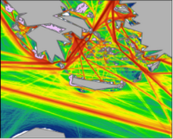 Map of the planning site showing relative intensity of ship traffic and the placement of offshore wind farms and Natura2000 sites