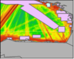 Map of the planning site showing relative intensity of ship traffic and the placement of offshore wind farms and Natura2000 sites