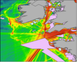 Map of the planning site showing relative intensity of ship traffic and the placement of offshore wind farms and Natura2000 sites